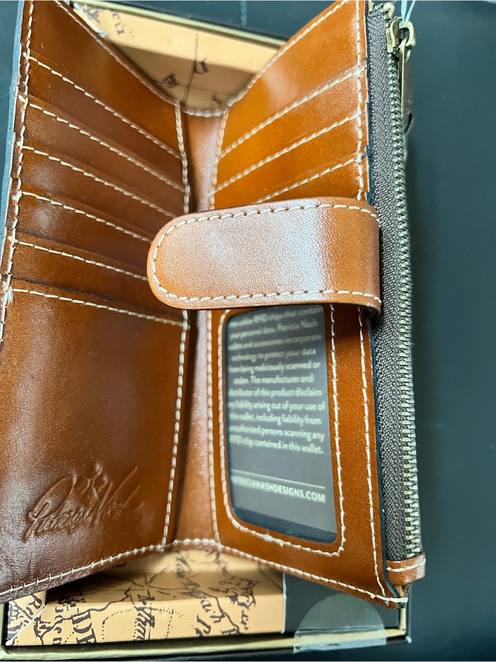 Patricia Nash Leather RFID Bifold Card & Key Wallet organizer multi-slot NEW BOX